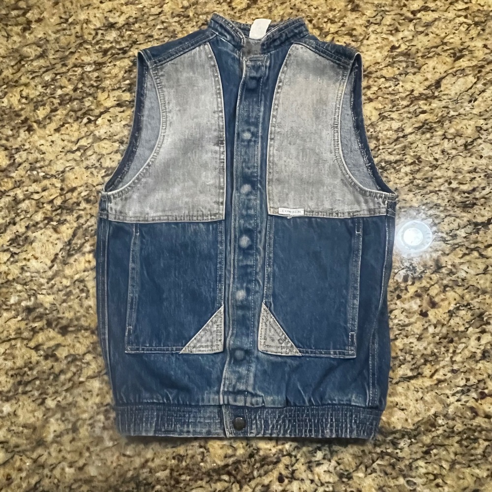 Vintage‎ Cowden Denim Vest Two Tone Blue Light Snap Front Sleeveless Jacket S